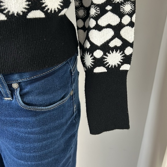 Maeve Anthropologie Heart Sweater Boat Neck Black White Sun Size XSmall - Picture 8 of 13
